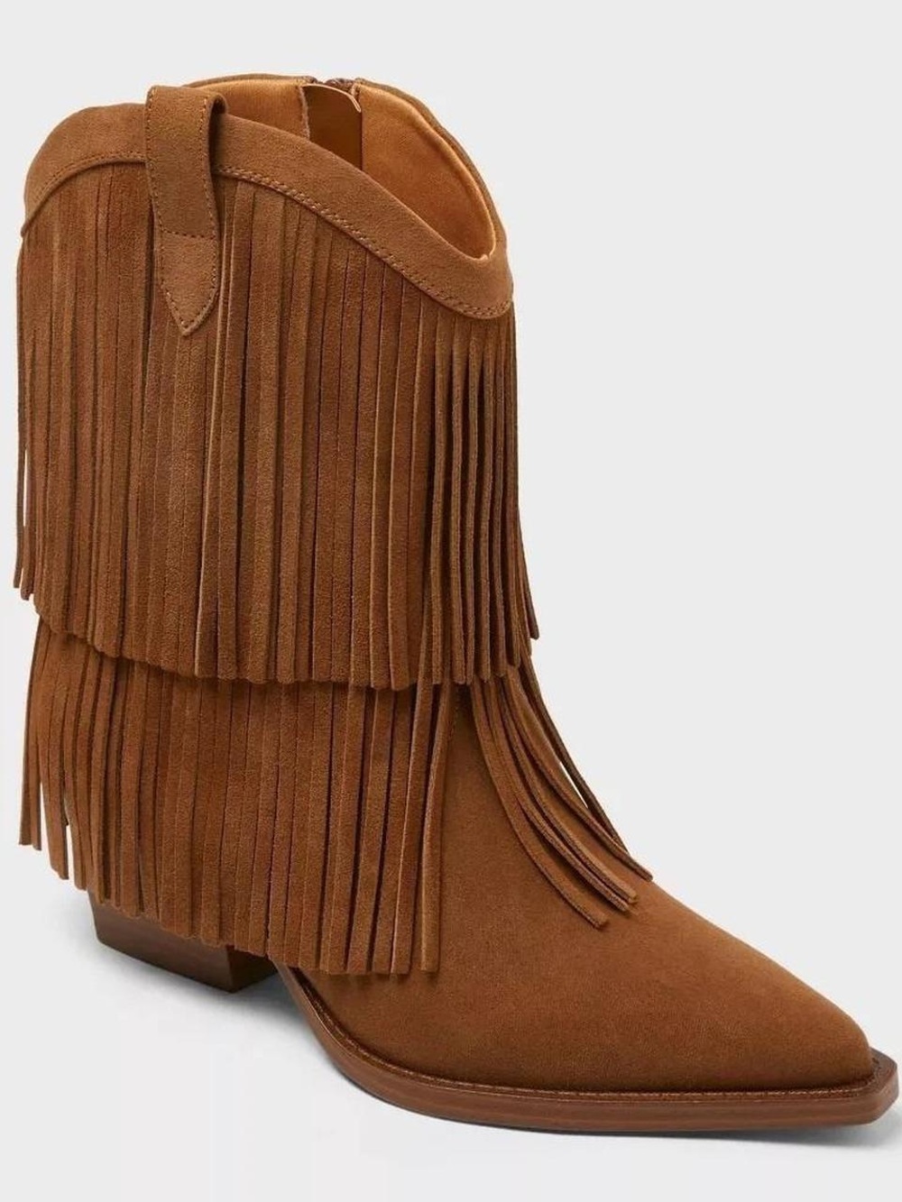 Universal Thread Fringe Suede Western Ankle Boot Brown